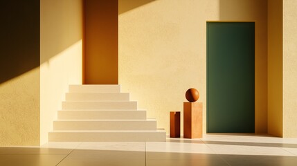 Fototapeta premium Minimalist Interior with Steps and Geometric Shapes
