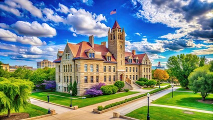 Fototapeta premium Captivating vintage photos of Strong Hall, University of Kansas, bathed in sunlight.