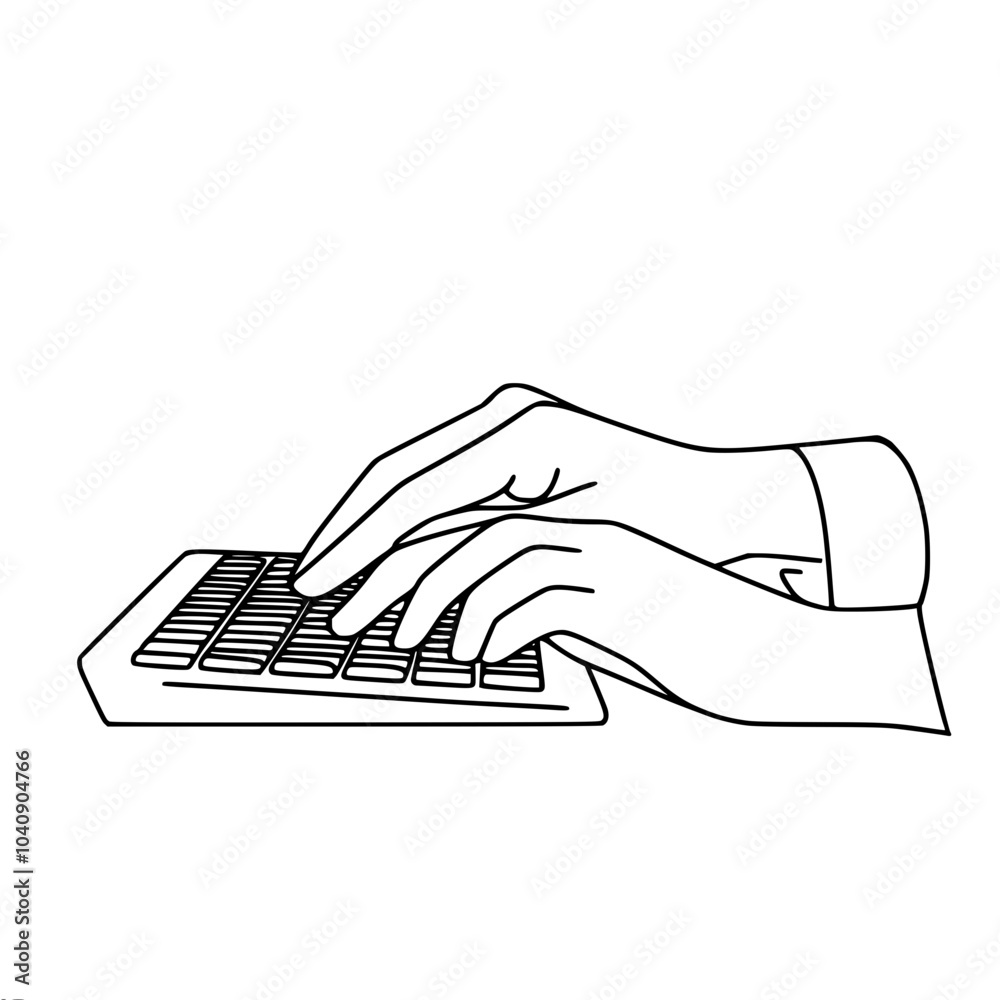 Fototapete linear vector outline drawing of two hands typing on a keyboard, done in a minimalistic style, side 