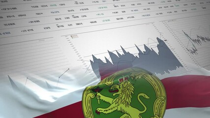 Alderney flag - Waving flag on report analytics data statement