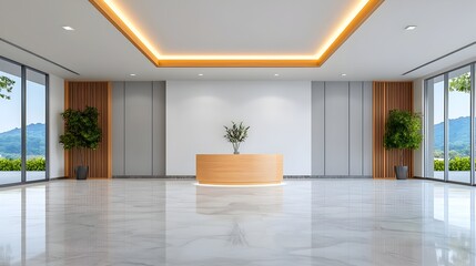 Elegant and Spacious Modern Hotel Lobby with Stunning Marble Flooring