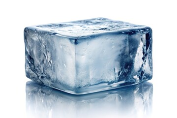 Obraz premium Crystal-clear ice floating on white, a symbol of tranquility and refreshment.