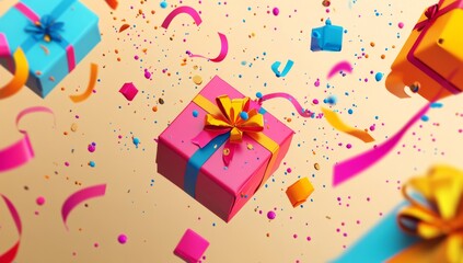 Color splash and famous gift box on beige background