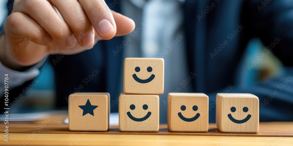 Poster excellent business service rating and customer experience concept. a businessmans hand selecting a s