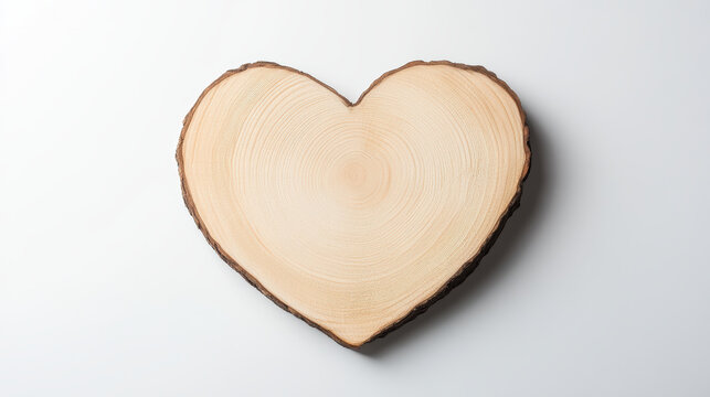 Heart shaped wood piece positioned on clean white background, showcasing natural textures and patterns. This unique piece adds warm touch to any decor