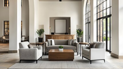Fototapeta premium Eclectic Hotel Lobby with Blended Styles and Inviting Atmosphere