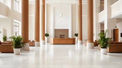 Majestic European Hotel Lobby with Towering Columns and Ornate Decor