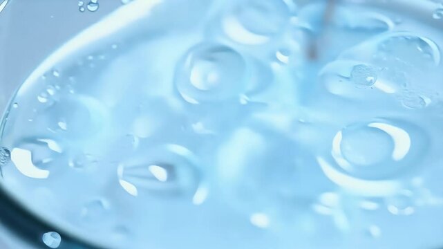 Macro Rotation Transparent Cosmetic Gel 4K Footage Serum Bubbles Glass Bowl water biology collagen colours cream drip dripped droplet emulsion essential experiment face flowing fluid