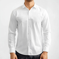 fashionable white long sleeve shirt for men, perfect for casual or formal occasions. Its sleek design and comfortable fit make it versatile wardrobe staple