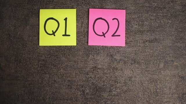 concept of quarterly report write on sticky notes on the table