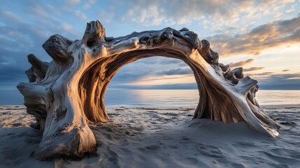 Fototapeta premium Driftwood Arch on Beach at Sunset