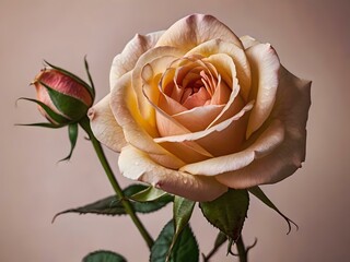 photo of a charming yellowish pink rose flower from close up in the yard
