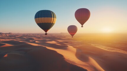 Obraz premium Illustration of hot air balloons with a beautiful sunset in the background.