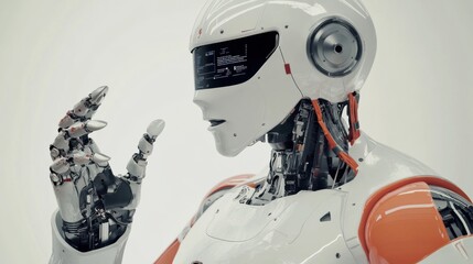 A humanoid robot teacher prototype, humanoid form with educational interface and teaching tools, High-tech style