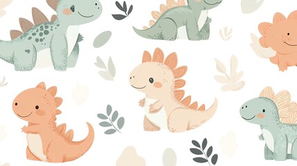 Obraz premium Cute Dinosaurs Seamless Pattern - Kids Illustration