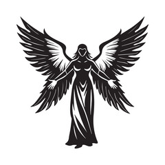 Celestial Angel Silhouette with Open Wings - Perfect for Religious and Spiritual Themes