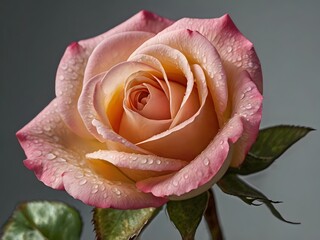 photo of a charming yellowish pink rose flower from close up in the yard