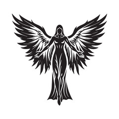 Celestial Angel Silhouette with Open Wings - Perfect for Religious and Spiritual Themes