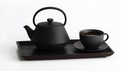 Obraz premium Premium Tea Experience Black Ceramic Teapot with Matching Cup