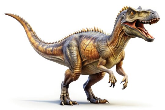 Aerial View of Rajasaurus Dinosaur on a White Background - Stunning Generative AI Artwork, Prehistoric Creature, Digital Art, Unique Design, Creative Representation, Nature's Wonders