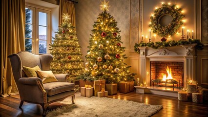 Golden accents for a luxurious Christmas interior.