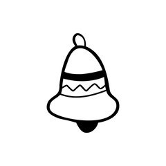 Vector clipart of christmas bell in doodle style. Stock isolated clipart on a white background. Simple doodle clipart in a trendy minimalism style. For flyer, sticker, card, logo, symbol.