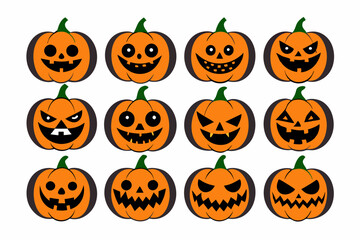 vector pumpkin set. Halloween pumpkins scary face illustration on white background