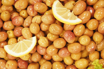 A beautiful arrangement of Fresh Jujubes complemented by bright Lemon Slices on Display