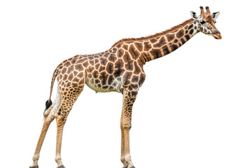 Fototapeta premium An elegant giraffe standing, isolate on white background, showcasing its unique features. PNG