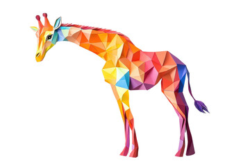 Obraz premium Multicolored paper art featuring a giraffe, isolate on white background, vibrant and whimsical. PNG