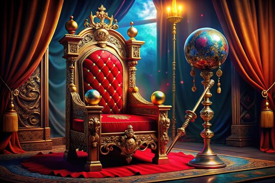 Intricate King Card centerpiece upon an opulent throne, exuding power.