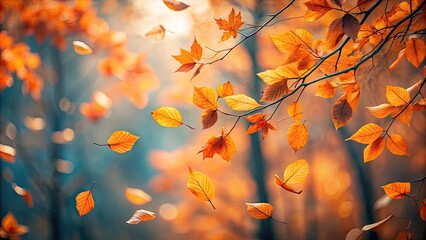 Captivating Minimalist Photography of Orange Leaves Falling in the Air - Autumn Aesthetic, Nature's Beauty, Seasonal Change, Tranquil Moments, Warm Tones, Peaceful Scenery, Falling Leaves