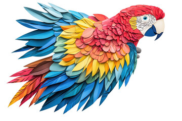 Obraz premium A multicolored paper art parrot, isolate on white background, crafted from layered paper. PNG