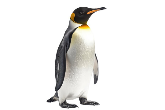 A penguin standing tall, isolate on white background, with its black and white feathers sleek and shiny. PNG