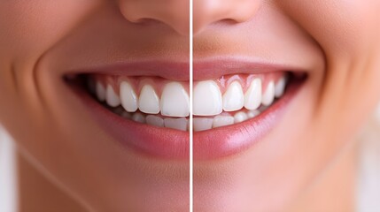 Infographic on teeth whitening, highlighting each stage of the treatment with side-by-side before-and-after visuals showing whiter, brighter teeth