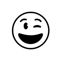 Fototapeta premium Winking Smiley Face Emoji Icon Illustration, Simple black-and-white winking smiley face emoji, conveying a playful and cheerful expression, ideal for messaging and social media.