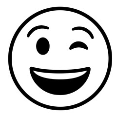 Fototapeta premium Winking Smiley Face Emoji Icon Illustration, Simple black-and-white winking smiley face emoji, conveying a playful and cheerful expression, ideal for messaging and social media.