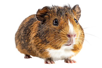 Fototapeta premium A guinea pig standing adorably, isolate on white background, showcasing its soft fur and round features. PNG