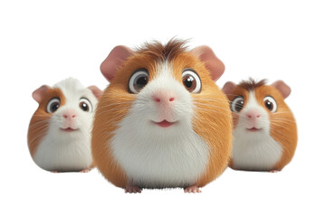 A 3D cartoon guinea pig character, isolate on white background, playful and colorful in design. PNG