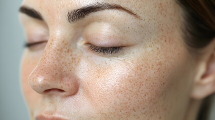 Fototapeta premium Detailed close-up of a woman's face, showing dark melasma spots before a chemical peel, and the post-treatment even complexion with minimal discoloration