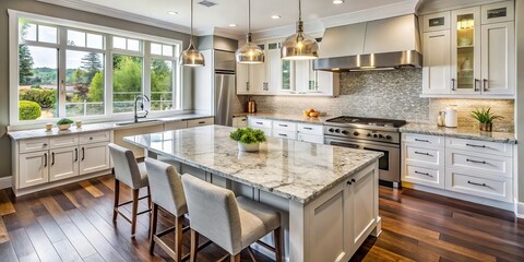 Luxurious kitchen design highlighted in a real estate photograph with exceptional depth.