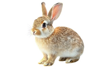 A rabbit standing adorably, isolate on white background, with fluffy fur and long ears. PNG