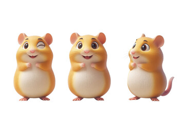 A 3D cartoon hamster character, isolate on white background, playful and lively in design. PNG