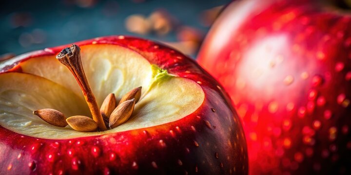 Macro lens unveils the hidden beauty of a red apple's core.