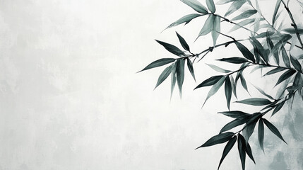 Naklejka premium Green bamboo leaves on a white background
