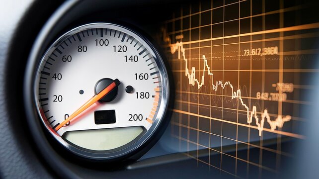 Speedometer with digital graph, close-up view showcasing vehicle metrics and performance analysis.