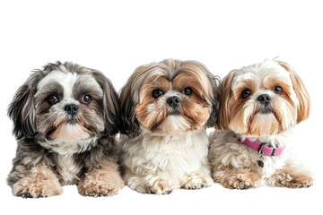 A family of Shih Tzus, isolate on white background, showcasing their joyful interactions and fluffy appearances. PNG