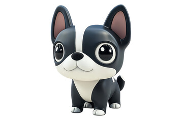Obraz premium A 3D cartoon Boston Terrier character, isolate on white background, adding a fun and vibrant element to the design. PNG