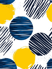 Fototapeta premium seamless pattern of blue and white and yellow stripes and circles, background, stripes