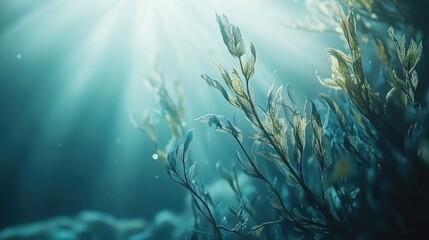 Naklejka premium Serene Blue Green Seaweed Underwater Scene